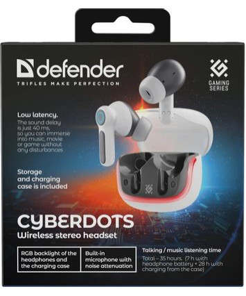 Bluetooth Гарнитура Defender CyberDots 290, белый, игровые, TWS