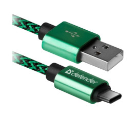 Кабель Type-C Defender USB09-03T PRO зеленый, 1м, 2.1A