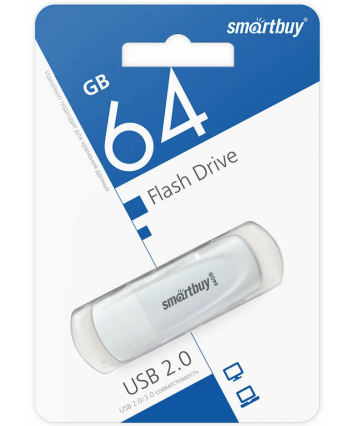 Флеш накопитель 64Gb USB 2.0 SmartBuy Scout White (SB064GB2SCW)
