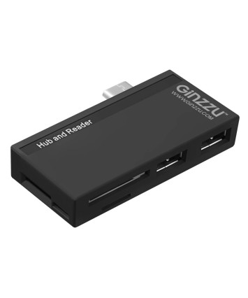 Картридер внешний Ginzzu GR-562UB, Type-C и USB Концентратор (1xUSB 3.0 + 1xUSB 2.0)