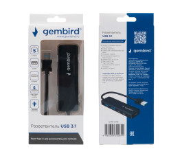 USB-концентратор Gembird UHB-C415 (2 порта USB 3.1 + 2 порта Type-C) с доп. питанием (Type-C)