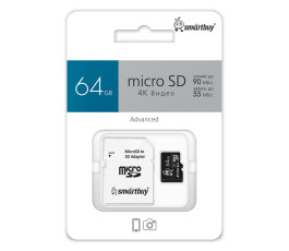 Карта памяти MicroSDXC UHS-I Card 64Gb Smartbuy Advanced (c адаптером)