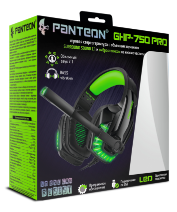 Гарнитура игровая с LED подсветкой PANTEON GHP-750 Pro черно-зелёная