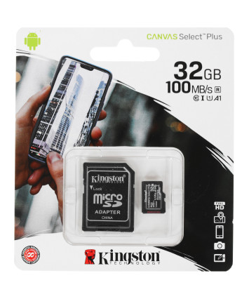 Карта памяти MicroSDHC UHS-I Card 32Gb Kingston Canvas Select Plus Class 10 (SDCS2/32) (с адаптером) Карта памяти MicroSDHC UHS-I Card 32Gb Kingston Canvas Select Plus Class 10 (SDCS2/32) (с адаптером)