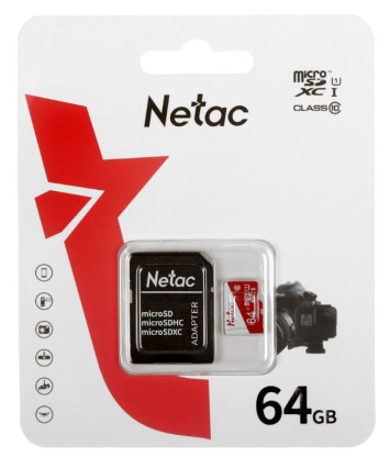 Карта памяти MicroSDXC 64GB Netac P500 ECO U1/C10 + SD адаптер (NT02P500ECO-064G-R)