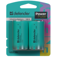 Батарейка Defender алкалиновая LR20-2BL D, в блистере 2шт