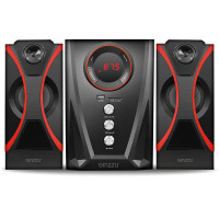 Акустика 2.1 Ginzzu GM-407, 40W, BT,USB,SD,FM,ДУ, черный/красный