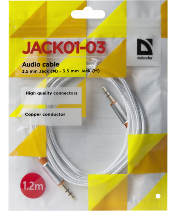 Кабель Audio AUX 3.5мм/3.5мм Male-Male 1.2м Defender JACK01-03, белый (Соединительный)