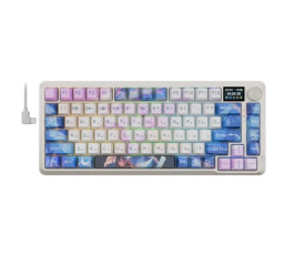 Клавиатура беспроводная механическая Redragon Flekact Pro RU, RGB, BT+2.4G, LCD дисплей, фиол/белый