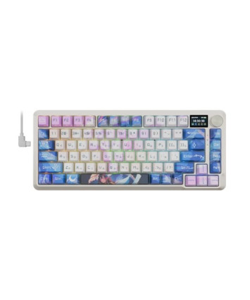 Клавиатура беспроводная механическая Redragon Flekact Pro RU, RGB, BT+2.4G, LCD дисплей, фиол/белый