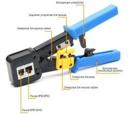 Кримпер Ripo UC-4568 профессиональный, для проходных и стандартных коннекторов RJ-45/RJ-11/12