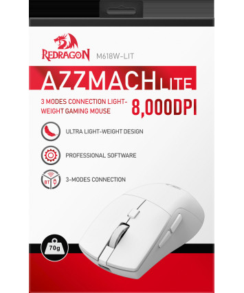 Мышь беспроводная игровая Redragon Azzmach Lite, BT+2.4G, белый