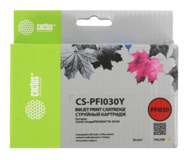 Картридж совместимый Cactus CS-PFI030Y для Canon imagePROGRAF TA-20/30 с чипом, 55мл, желтый