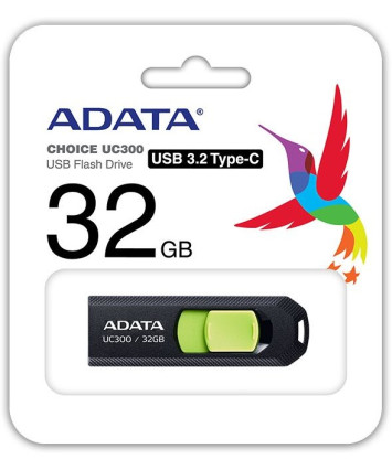 Флеш накопитель 32Gb USB 3.2 AData UC300 ACHO-UC300-32G-RBK/GN черный/зеленый