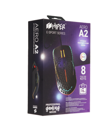 Мышь игровая HIPER Aero A-2 чёрная RGB, USB