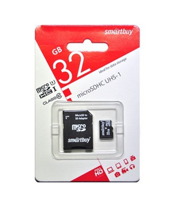 Карта памяти MicroSDHC UHS-I Card 32Gb Smartbuy class 10 (c адаптером) (SB32GBSDCL10-01)