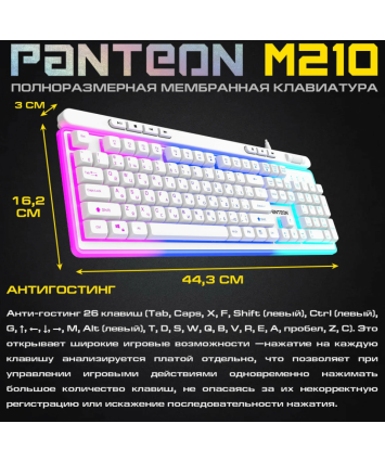 Клавиатура игровая с подсветкой PANTEON M210 RGB LIGHT, USB, белая