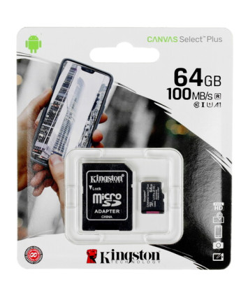 Карта памяти MicroSDXC UHS-I Card 64Gb Kingston Canvas Select Plus Class10 (с адаптером)