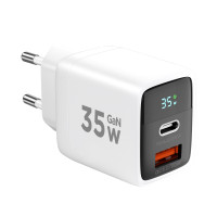 Универсальное СЗУ с дисплеем Cablexpert MP3A-PC-52 (35Вт, 1 USB, 1 Type-C, 3А), QC4.0/PD3.0, белый