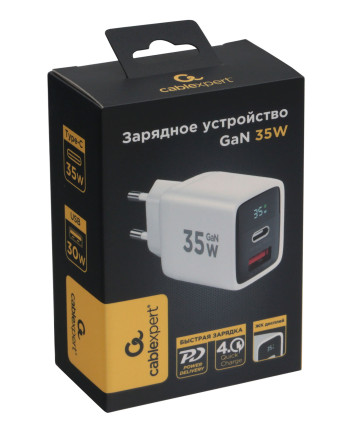 Универсальное СЗУ с дисплеем Cablexpert MP3A-PC-52 (35Вт, 1 USB, 1 Type-C, 3А), QC4.0/PD3.0, белый