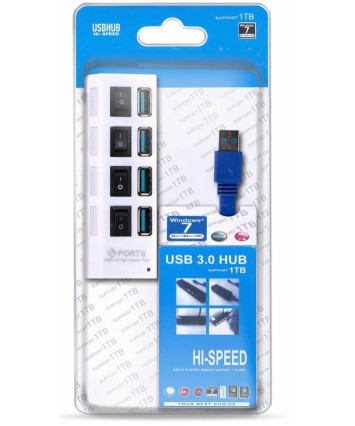 USB-концентратор Smartbuy SBHA-7304-W (4 порта USB 3.0, с выключателями портов), белый