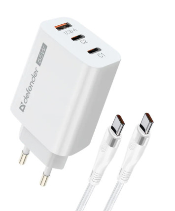 Универсальное СЗУ Defender UPC-60 65W (USB-A, 2xType-C), + кабель Type-C - Type-C