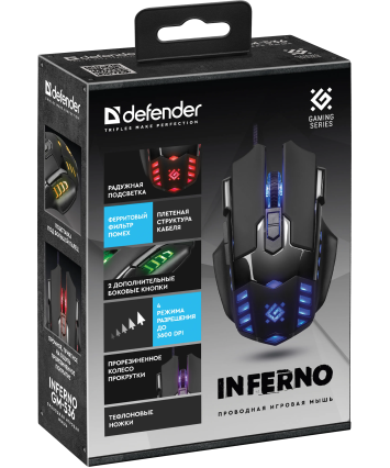 Мышь игровая Defender Inferno GM-536, USB, черный