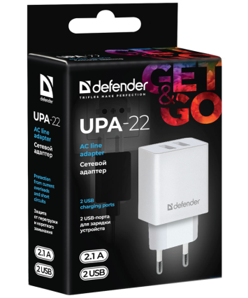 Универсальное СЗУ DEFENDER UPA-22 (2 USB, 2.1А) белый