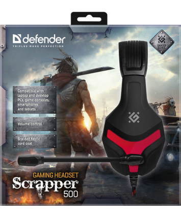 Гарнитура игровая Defender Scrapper 500, с микрофоном, чёрно-красный