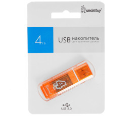 Флеш накопитель 4Gb USB 2.0 Smartbuy Glossy (SB4GBGS-OR), оранжевый
