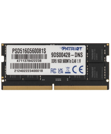 Модуль памяти SODIMM DDR5 16Gb PC44800 5600MHz Patriot Signature (PSD516G560081S)