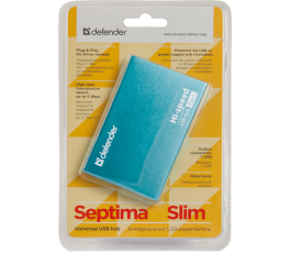 USB-концентратор Defender Septima Slim, 7портов, блок питания 2A