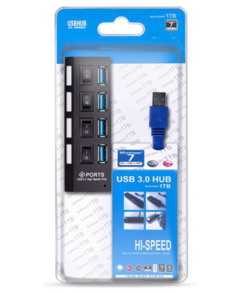 USB-концентратор Smartbuy SBHA-7304-B (4 порта USB 3.0, с выключателями портов), черный