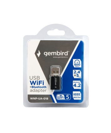 Беспроводной двухдиапазонный сетевой USB адаптер WiFi+Bluetooth Gembird WNP-UA-018