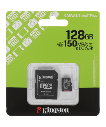 Карта памяти MicroSDXC UHS-I Card 128Gb Kingston Canvas Select Plus Class 10 SDCS3/128 (с адаптером)