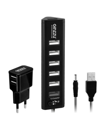 USB-концентратор Ginzzu GR-315UAB (1 порт USB 3.0 + 6 портов USB 2.0, БП 2 порта USB, 5V, 2.1A )