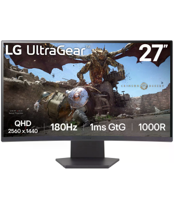 Монитор 27" LG 27GS60QC-B (QHD, 180Hz), изогнутый, черный