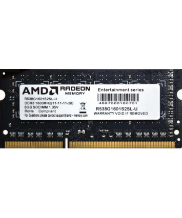 Модуль памяти SODIMM 8Gb DDR3L PC12800 AMD Radeon R5 Entertainment Series CL11 [R538G1601S2SL-U]