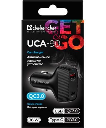 Автомобильное ЗУ DEFENDER UCA-90 (2 USB Type-C/PD3.0, 36W)
