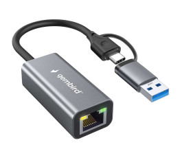 Проводной сетевой USB 3.0 + Type-C LAN адаптер Gembird NIC-U7, RJ45 100/1000Mbps, USB 3.0, алюминий