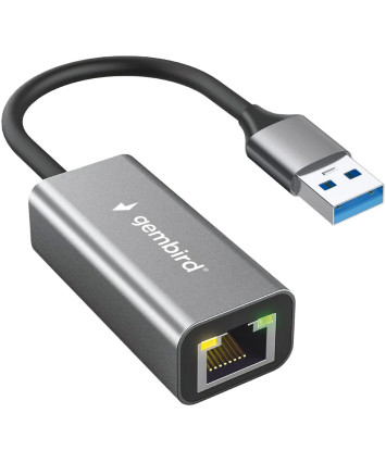 Проводной сетевой USB LAN адаптер Gembird NIC-U13, RJ45 10/100/1000/2500Mbps, USB 3.0, алюминий