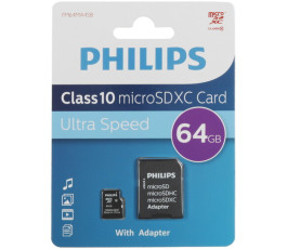 Карта памяти MicroSDXC Card 64Gb Philips Class 10 (c адаптером) (FM64MA45B/97)