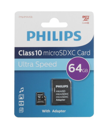 Карта памяти MicroSDXC Card 64Gb Philips Class 10 (c адаптером) (FM64MA45B/97)