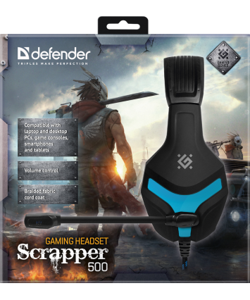 Гарнитура игровая Defender Scrapper 500, с микрофоном, чёрно-синий