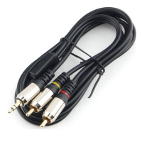 Кабель Audio 3.5мм/2*RCA Male-Male 1.5м Cablexpert CCAB-02-35M2RM-1.5MB PRO-серия, черный