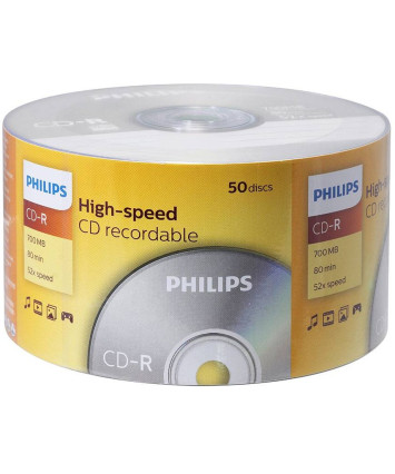 Оптический диск CD-R Philips 700 Mb, 52х, Cake Box (50шт)
