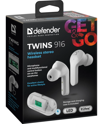 Bluetooth Гарнитура Defender Twins 916 белый,TWS