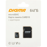 Карта памяти MicroSDXC UHS-I Card 64Gb Digma CARD10 (DGFCA064A01) (с адаптером)
