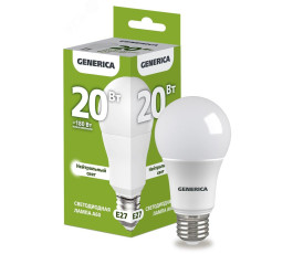 Лампа светодиодная А60 груша 20Вт 230В 4000К Е27 GENERICA