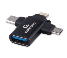 Переходник USB OTG, AF/Type-C(M)+MicroUSB(M)+Lightning(M) Cablexpert A-USB3.1-AF-3in1